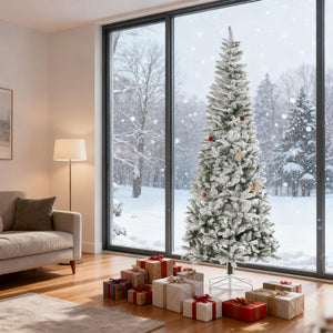 Snow-Flocked Slim Pine Artificial Christmas Tree