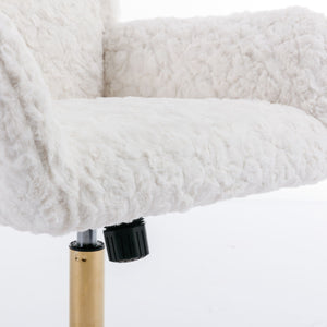 Office Chair, Artificial Rabbit Hair Home Office Chair With Metal Base, Adjustable Desk Chair Swivel Office Chair, Vanity Chair