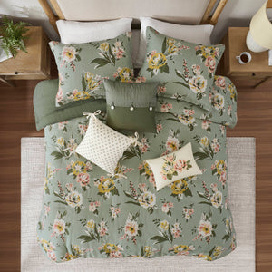 7-Piece Queen Vin Floral Comforter Set, Green