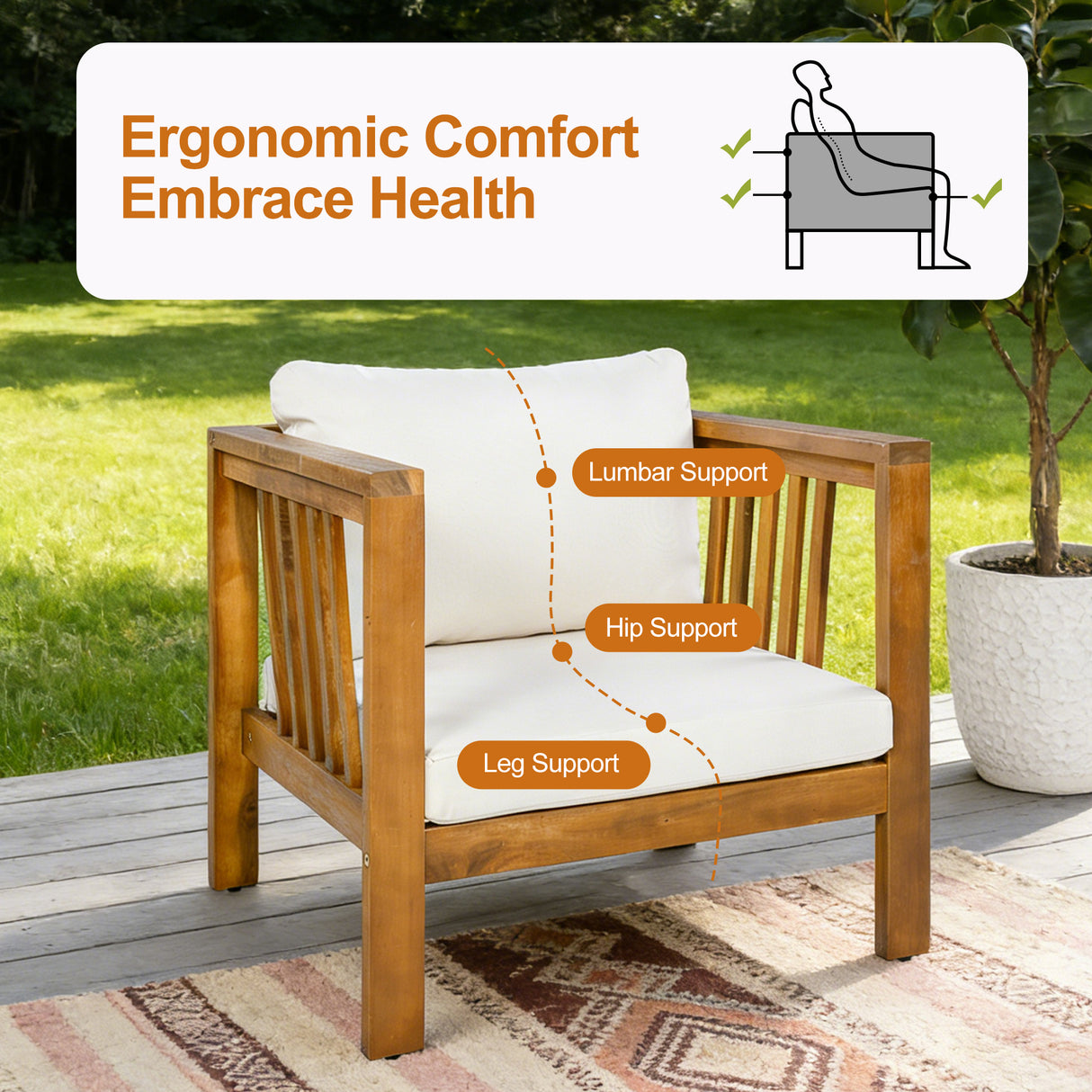 Outdoor Acacia Wood Club Chair with Modern Square Arms