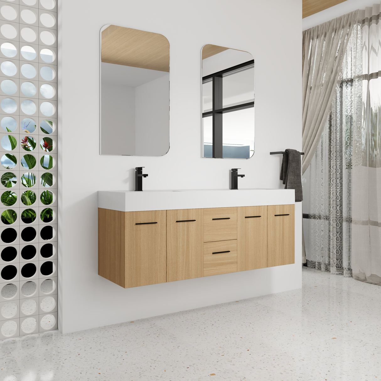 60" Floating Double Sink Bathroom Vanity with Drawers and Doors
