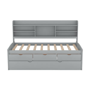 Captain Bed With Built In Bookshelves, 3 Storage Drawers, And Trundle