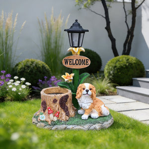 Sitting Dog Solar Lantern Planter Statue