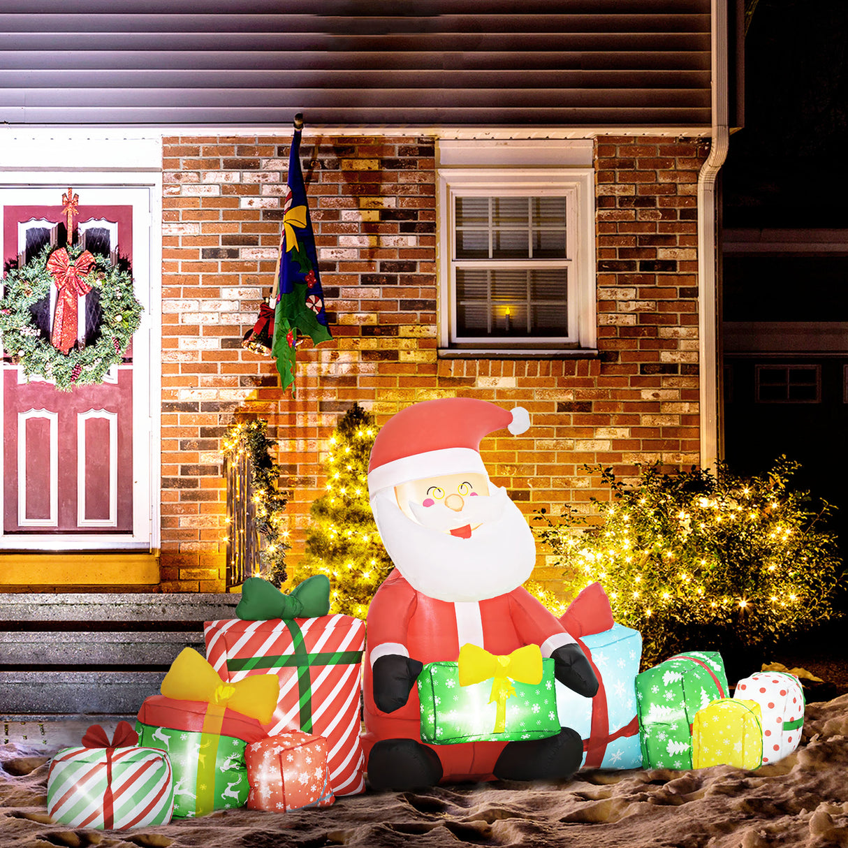 Outsunny 4.4' Christmas Inflatables Santa Claus and Gift Boxes