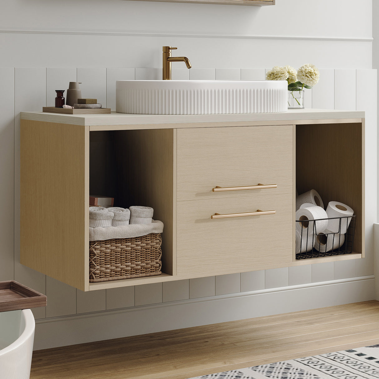 Modern 39.3 Wall-Mounted Bathroom Vanity with Ceramic Sink