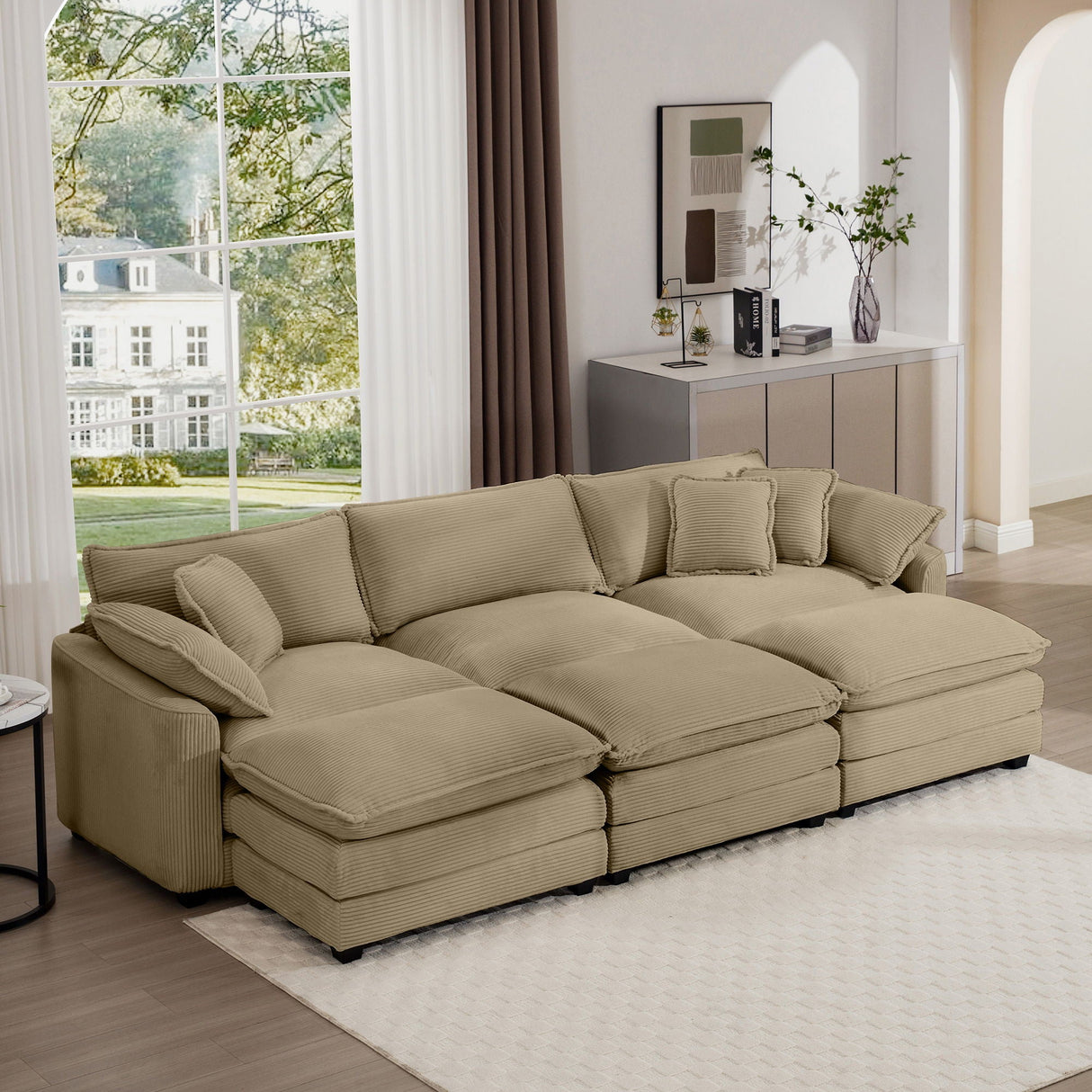 Modern Oversized Modular Cushion Sofa With Ottoman, Low Back, Deep Seating Sofa Set