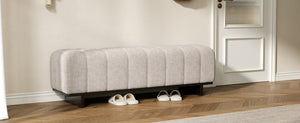 Indoor Dining Bench in Oatmeal Chenille Fabric with Rubber Wood Legs