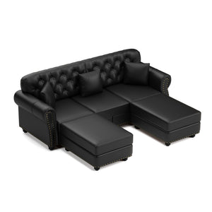 Upholstered Sofa With Nailhead Trim, Rolled Armrests With Ottoman