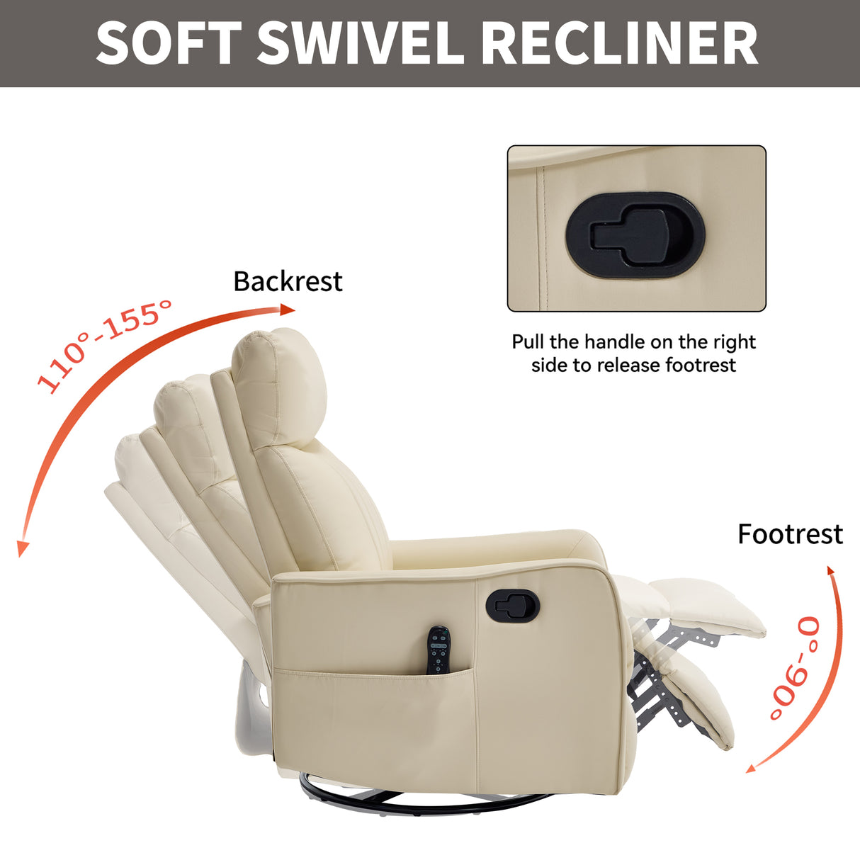 Beige Heat Massage Manual Recliner Chair with Rocker and Swivel