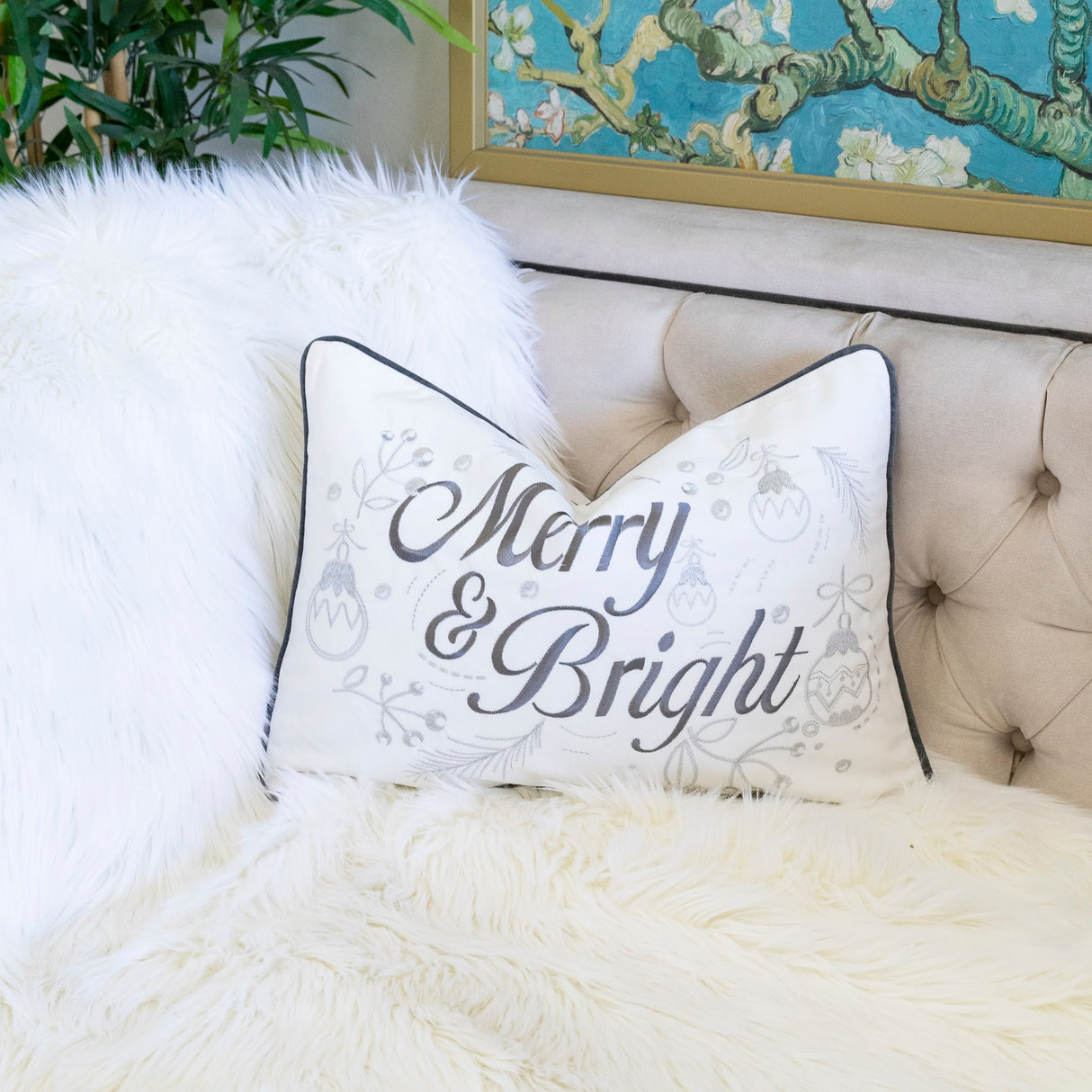 Merry & Bright Christmas Throw Pillow