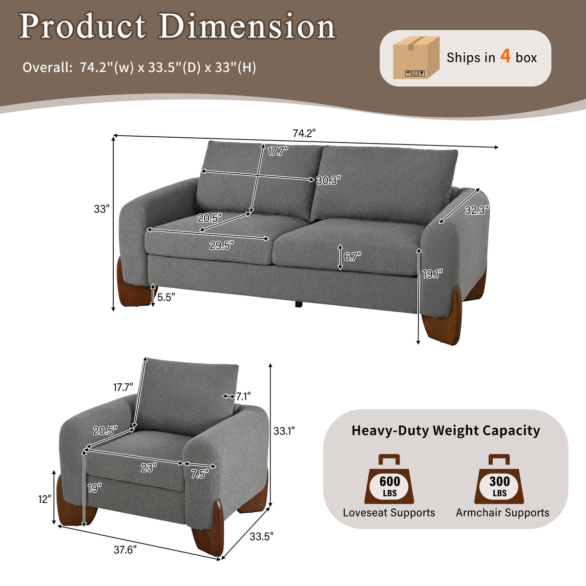 U_Style Modern 3-Piece Living Room Sofa Set