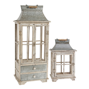 S/2 Evelyn Enclosed Lantern Set with Handle & Drawers