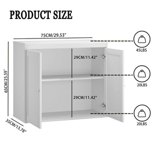 Kitchen Storage Cabinet With Double Doors, Adjustable Shelves, Sideboard Buffet For Dining Room - White