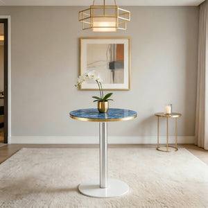 23.6" Round MDF Coffee Table with Marble Texture & Metal Legs