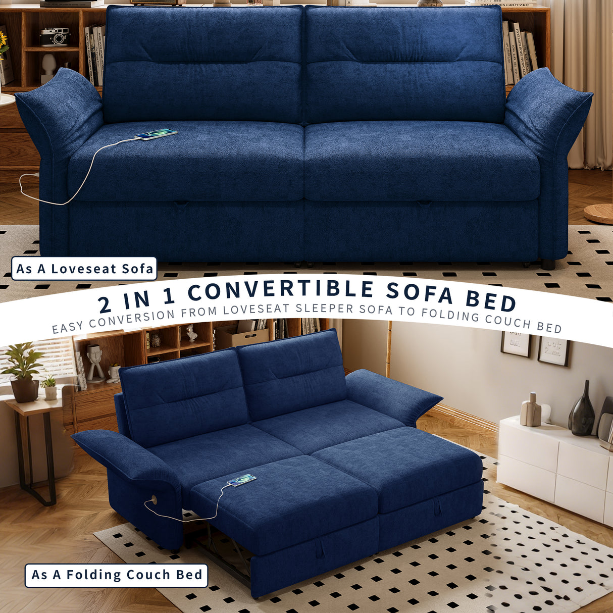 Multi-Functional 85-Inch Convertible Sofa Bed