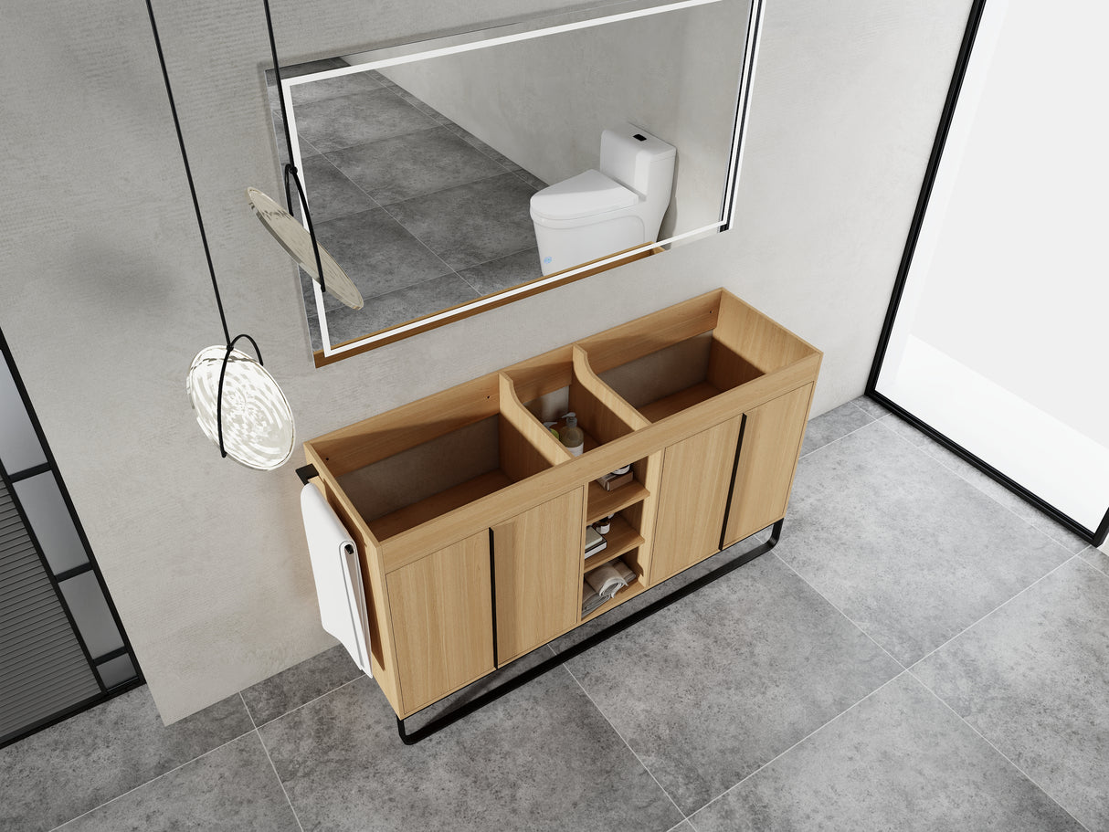 60-Inch Freestanding Bathroom Cabinet with Soft Close Doors & Open Storage