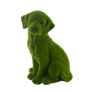 Flocked Dog Garden Statue with Weather-Resistant Finish - Green