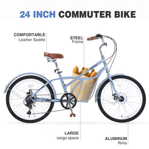 6 Speed Steel Frame 24 Inch Commuter Bike