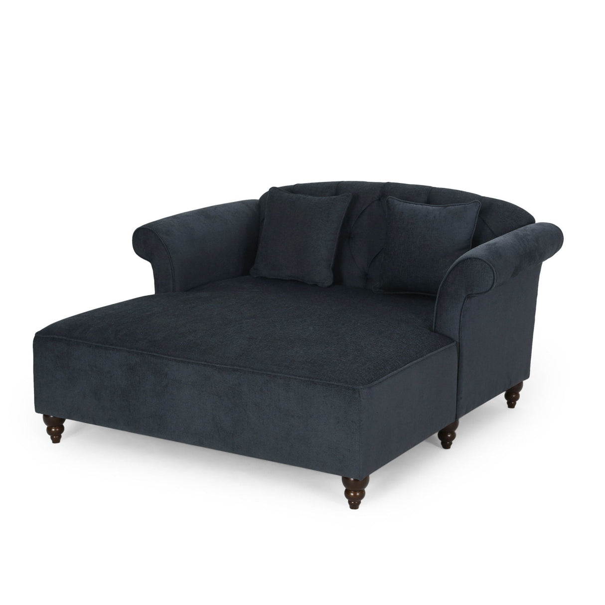Upholstered Chaise Lounge With Scroll Arms, Turned Legs And 2 Pillows - Best Buy Furniture