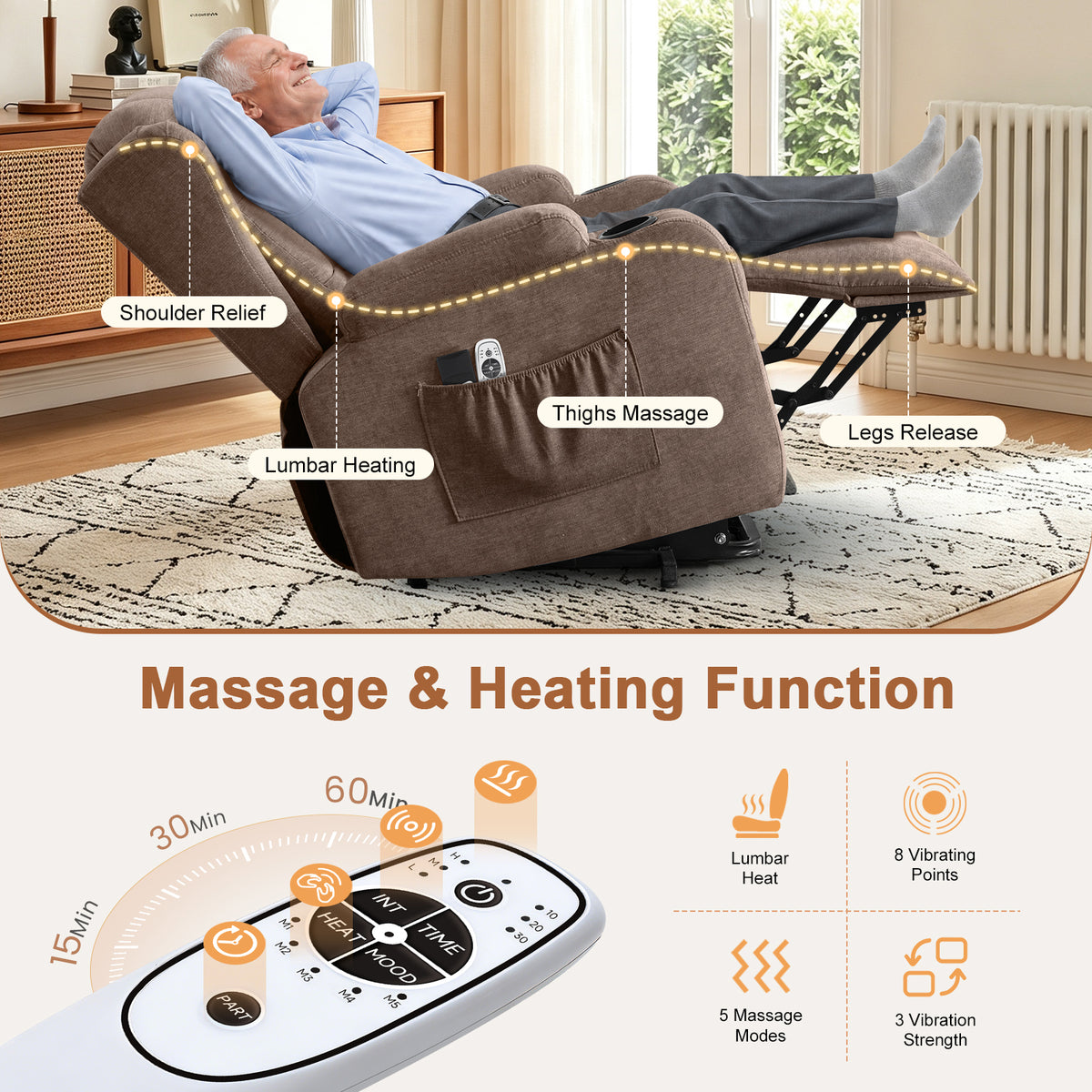 Power Lift Recliner Chair with Massage and Heat - Cotton