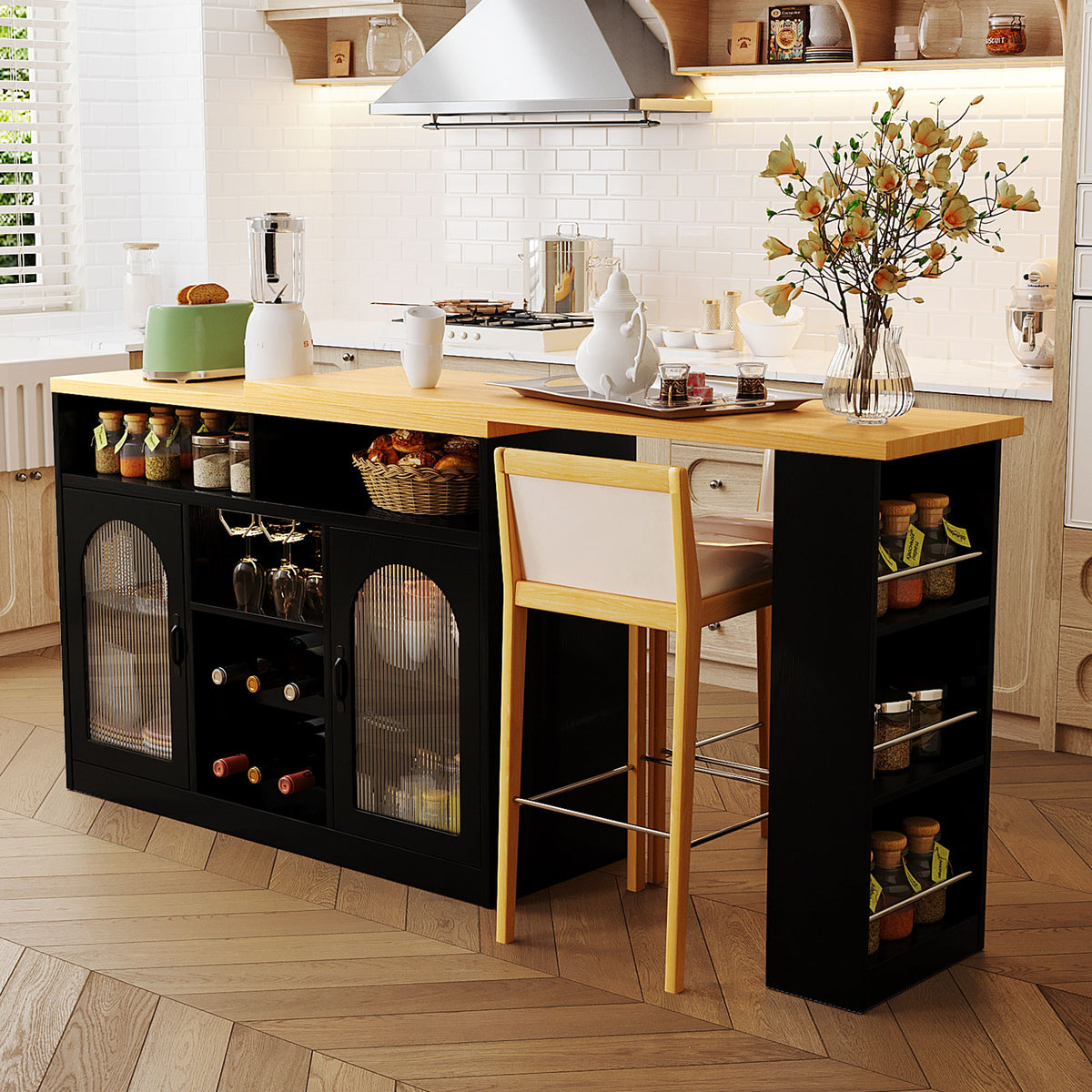 U_STYLE Sideboard with Extendable Tabletop and Wine Rack