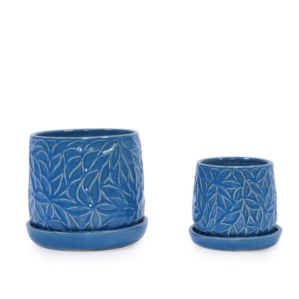 Set of 2 Ceramic Flowerpot, 7' Modern Planter for Patio, Garden, Windowsill - Navy Blue