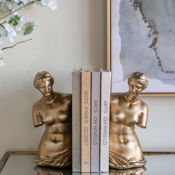 Set of 2 Venus de Milo Bust Bookends with Gold Finish