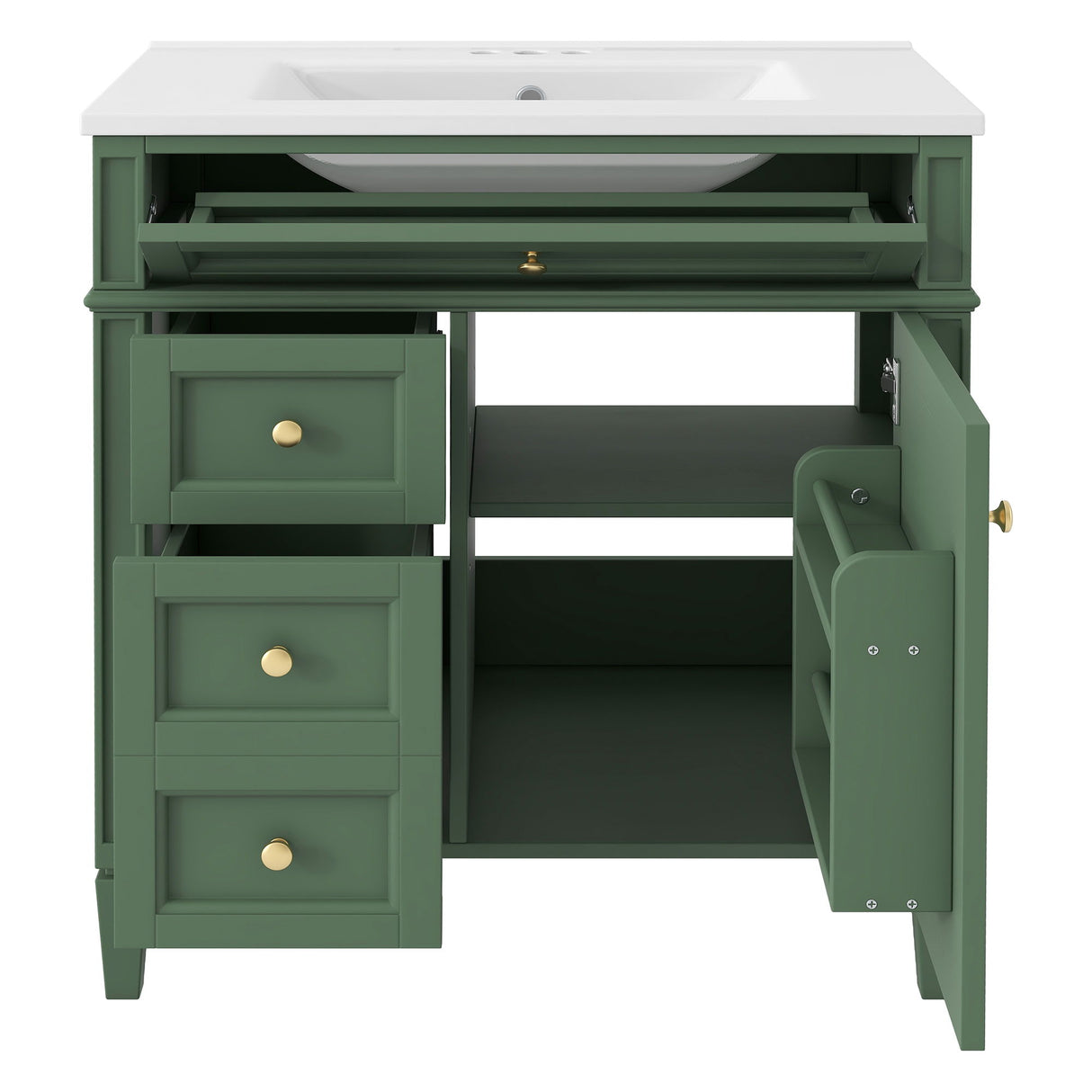 Bathroom Vanity With Top Sink, Storage Cabinet With 2 Drawers, Tip Out Drawer