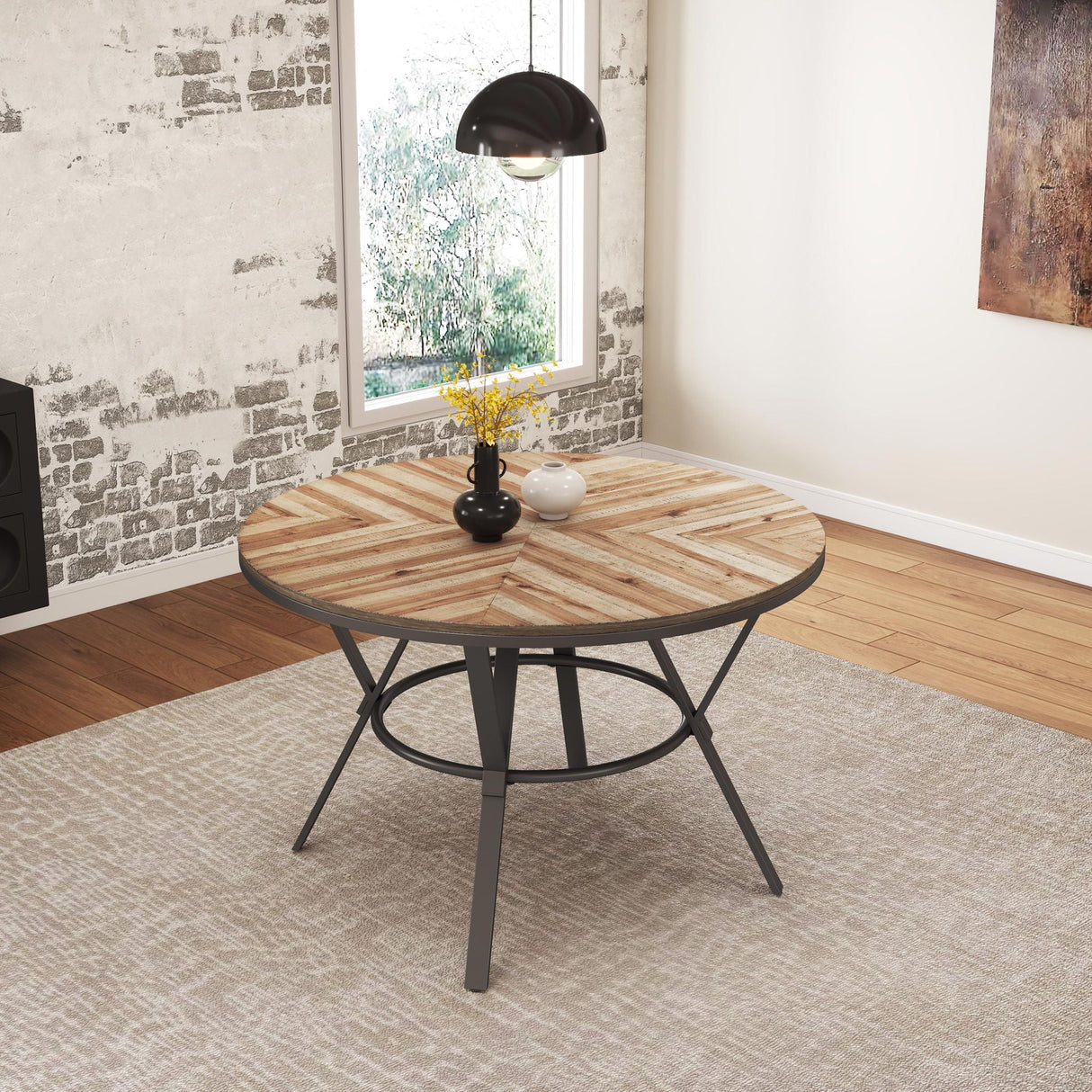 Modern Style Indoor Dining Round Table With Metal Legs - Light Birch - Best Buy Furniture