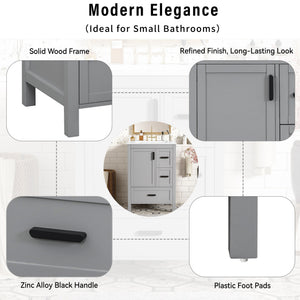 Bathroom Vanity With Sink, Soft Close Door, Double Layer Door Shelf And 3 Drawers - Gray