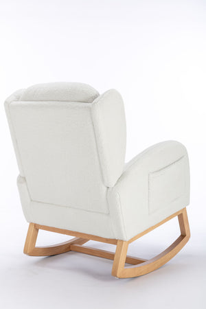 Teddy Fabric Rocking Chair With Packet Wood Legs - Ivory