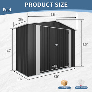 8ft x 4ft Outdoor Metal Storage Shed with Lockable Latch