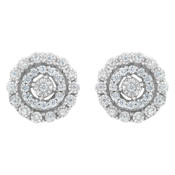 10KT White Gold 1/2 cttw Double Halo Brilliant Round-Cut Diamond Stud Earrings (I-J Clarity, I2-I3 Color)
