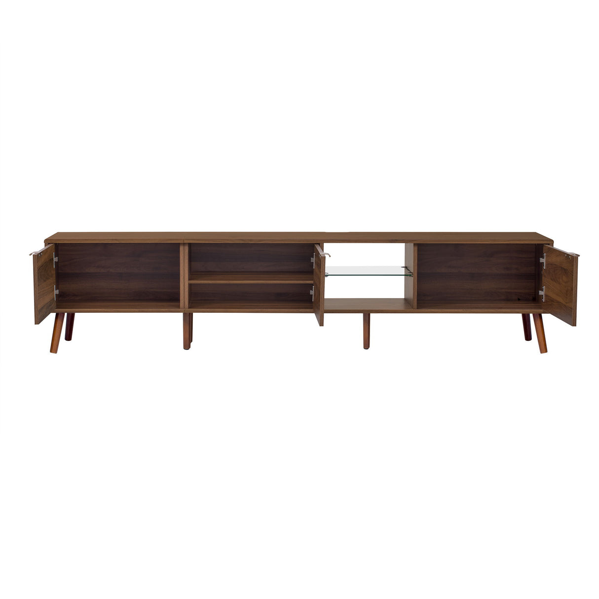 78" TV Stand With Ample Storage And Open Shelving - Walnut