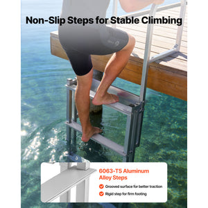 Retractable Dock Ladder, 4 Steps, Aluminum Alloy Swim Ladder
