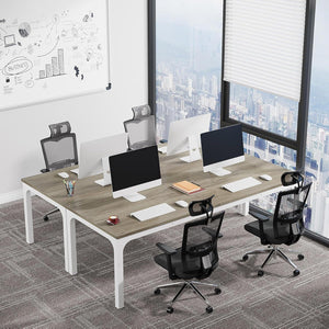 Extra Long 2 Person Computer Desk With, Collaborative Workstation For Home Office - White / Oak