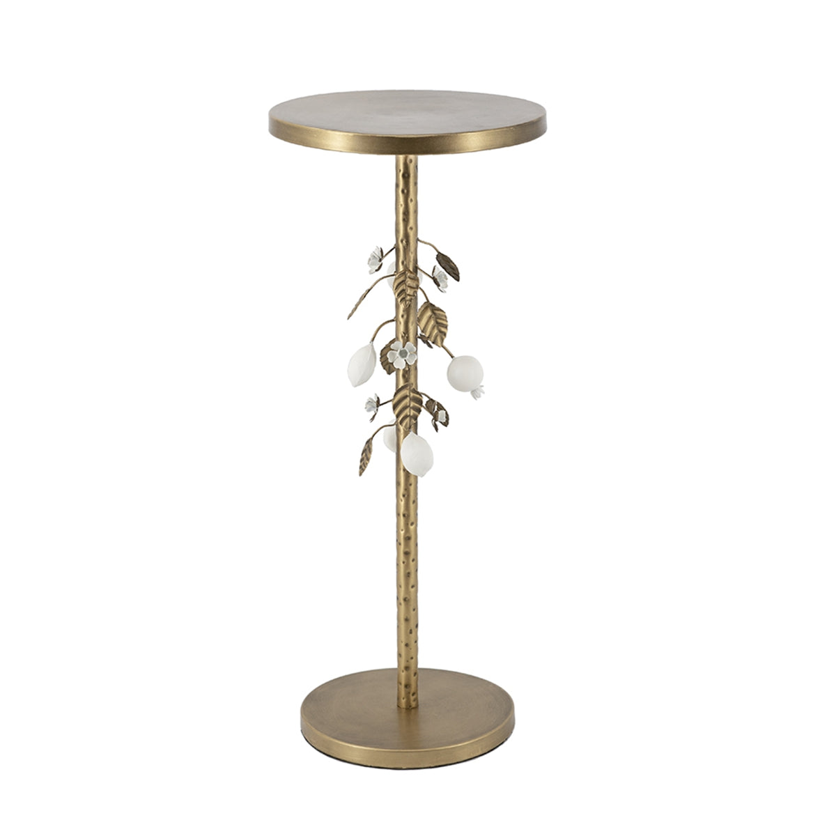 Round Iron Side Table with Botanical Details