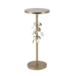 Round Iron Side Table with Botanical Details