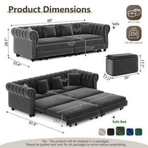 Chesterfield Sofa Bed – 3-in-1 Convertible Velvet Sofa