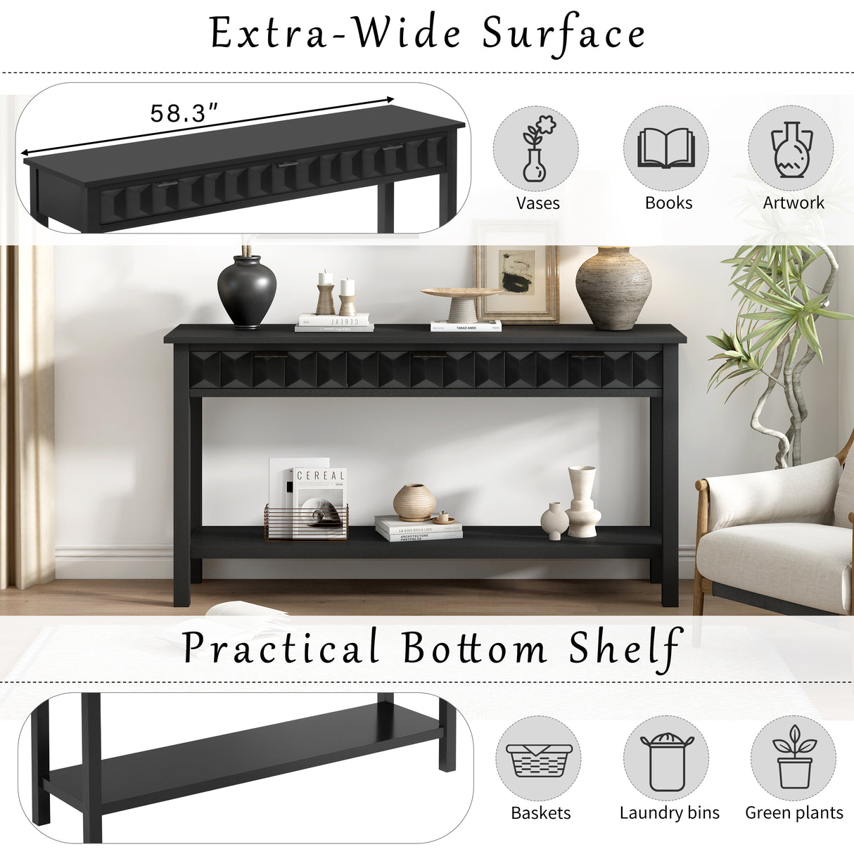 U_Style 58.3'' Fir Veneer Entryway Table