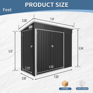 4 x 8 Ft Galvanized Steel Outdoor Storage Shed with 3 Access Doors