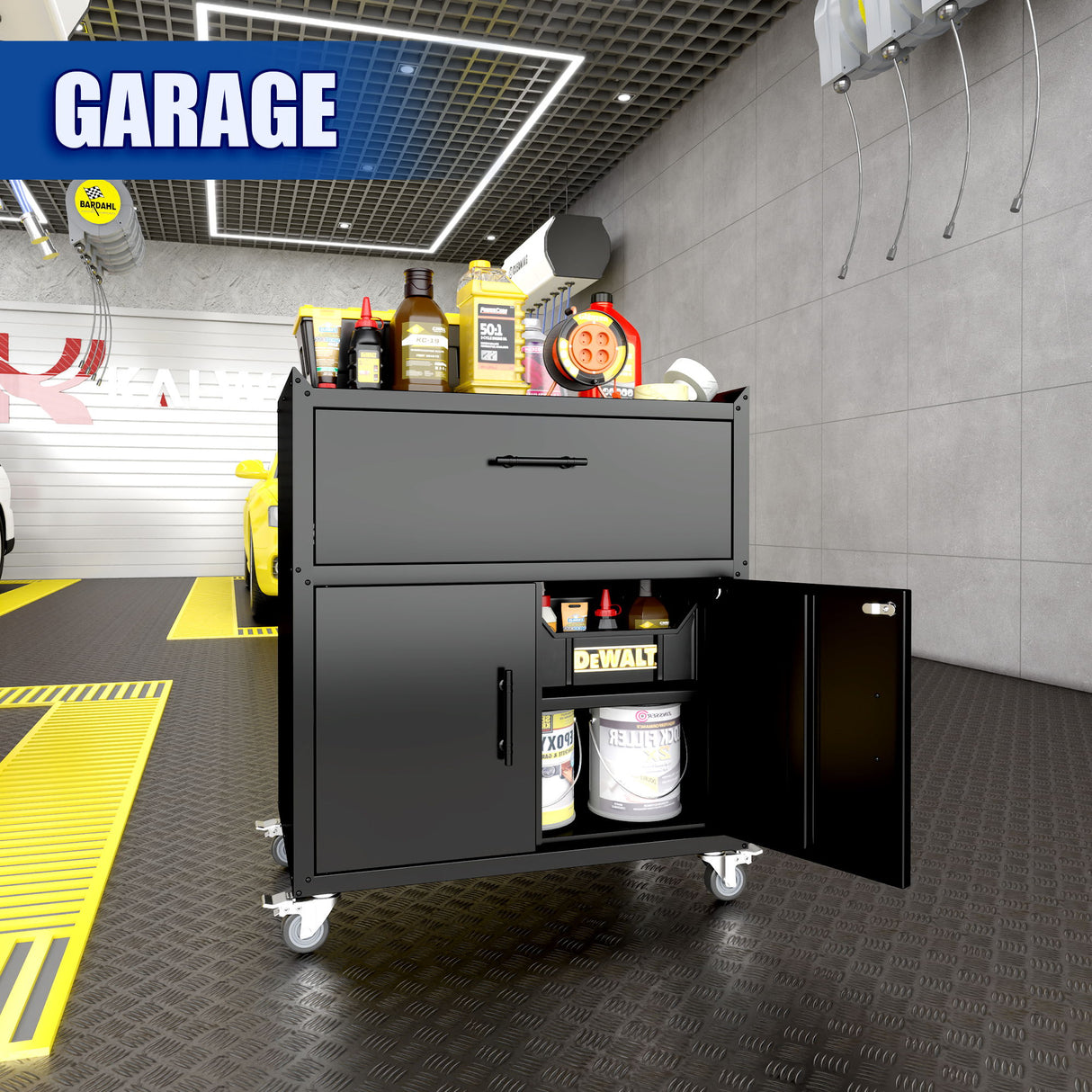 Rolling Metal Tool Storage Cabinet, Lockable Garage Storage Cabinet, Locking Metal Storage Cabinet With Wheels, Rolling Tool Chest, Assembly Required - Black