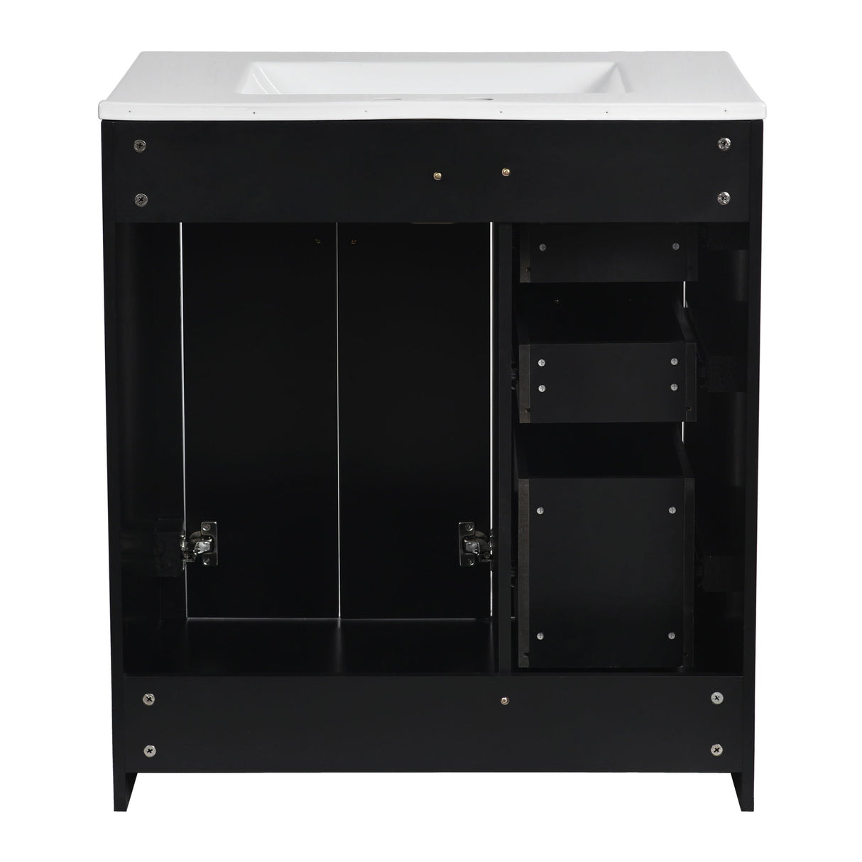 Ceramic Sink Combo, Freestanding Vanity Set With 3 Drawers & Soft Closing Doors