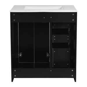 Ceramic Sink Combo, Freestanding Vanity Set With 3 Drawers & Soft Closing Doors