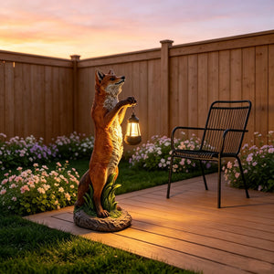 28" Fox Garden Statue with Hanging Solar Lantern