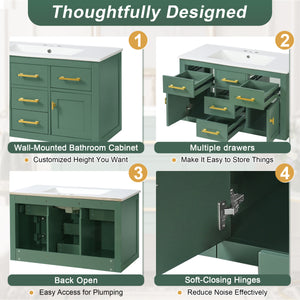 36'' Wall Mounted Bathroom Cabinet – French Style Bathroom Vanity