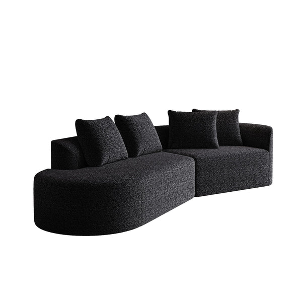 Upholstered Oversized Sectional Sofa, 4 Seater Extra Deep & Wide Seat Curved Cloud Couch With 4 Throw Pillows, Free Combination Living Room - Black