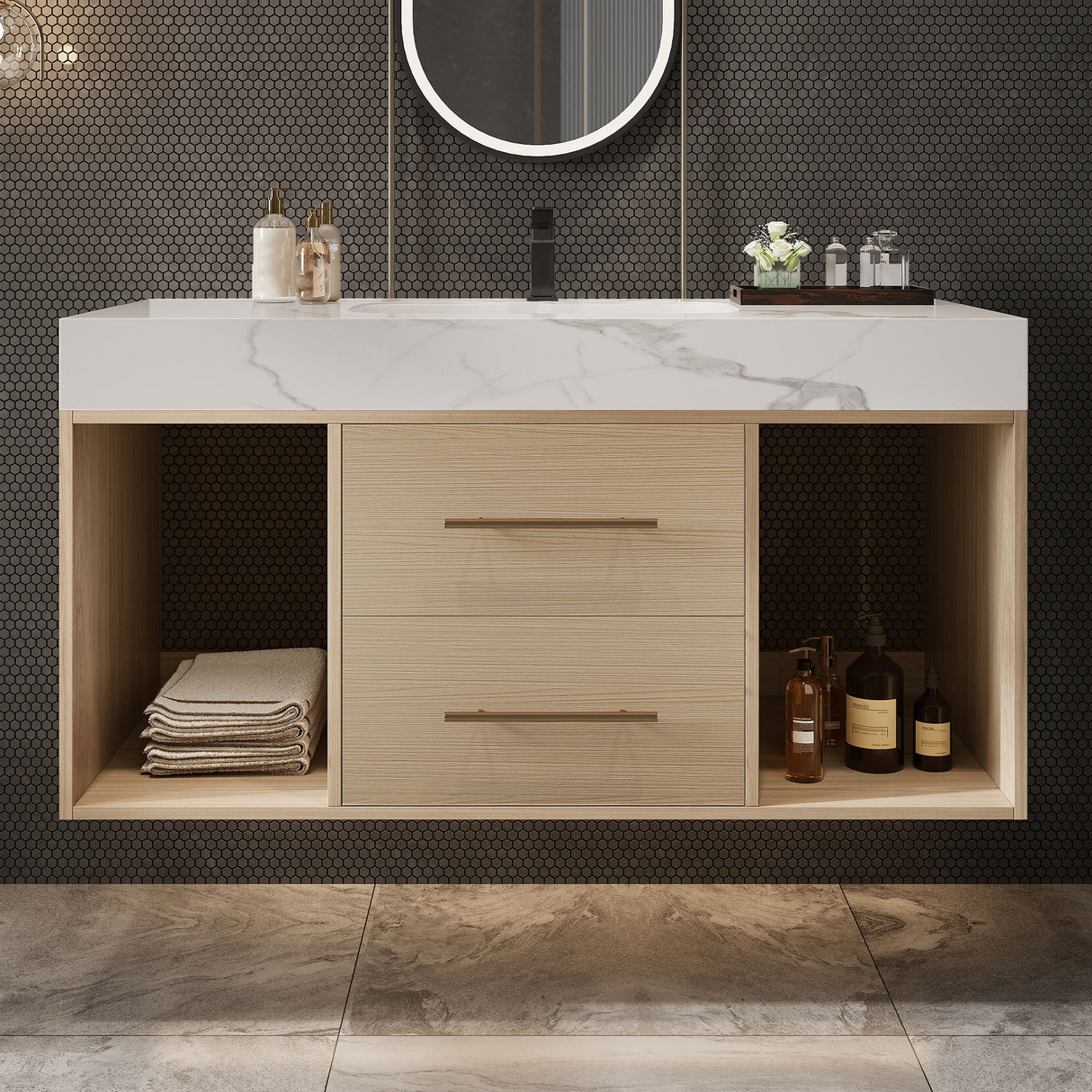 39.4" Floating Bathroom Vanity with Ceramic Sink