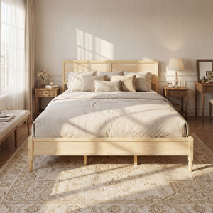 King Size Wood Platform Bed Frame with Classic Panel Headboard