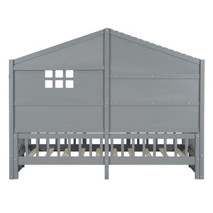 House Bed With Shelves, Window And Sparkling Light Strip On The Roof